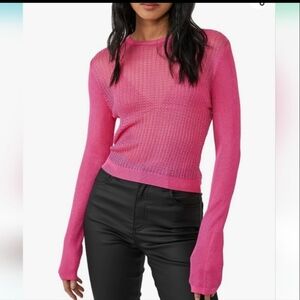 Free People Pink Crochet Knit Top NWOT